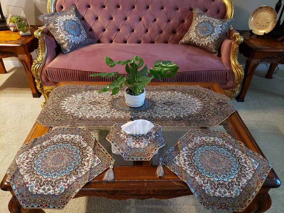 Olive Green/Beige 4 Pcs Set Oriental Chanel Tablecloths