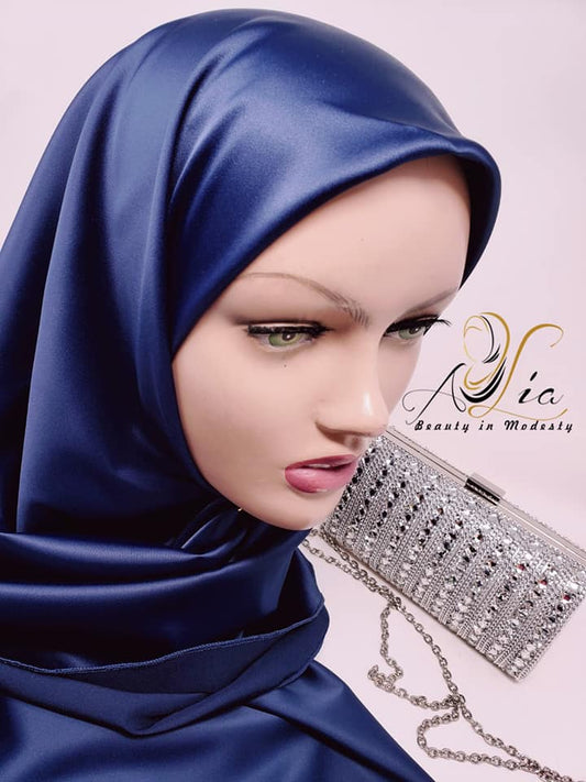 Navy blue Double Face Silk Satin Square Scarf