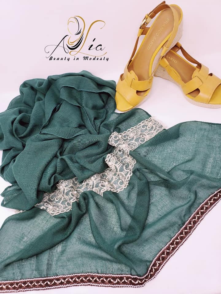 Forest Green Cotton Embroidered Shawl ESH17