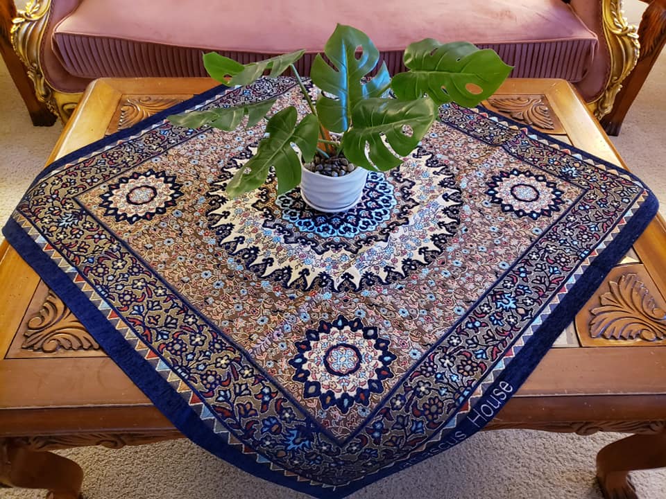 Navy Blue Oriental Chanel Square Tablecloth