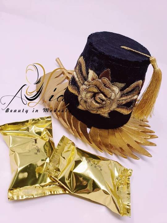 Black Big Size Fez Hat 3D Flower Guest Serving Velvet Container