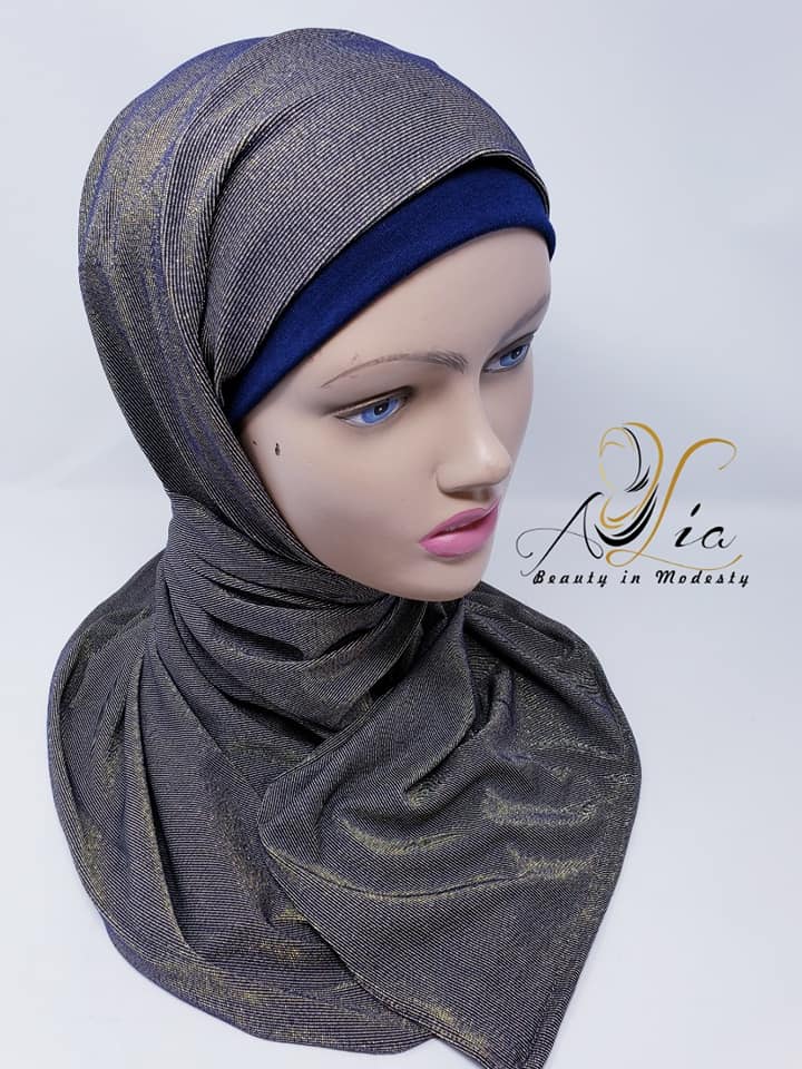 Sparkly Navy Blue & Golden Jersey Shawl JER-02