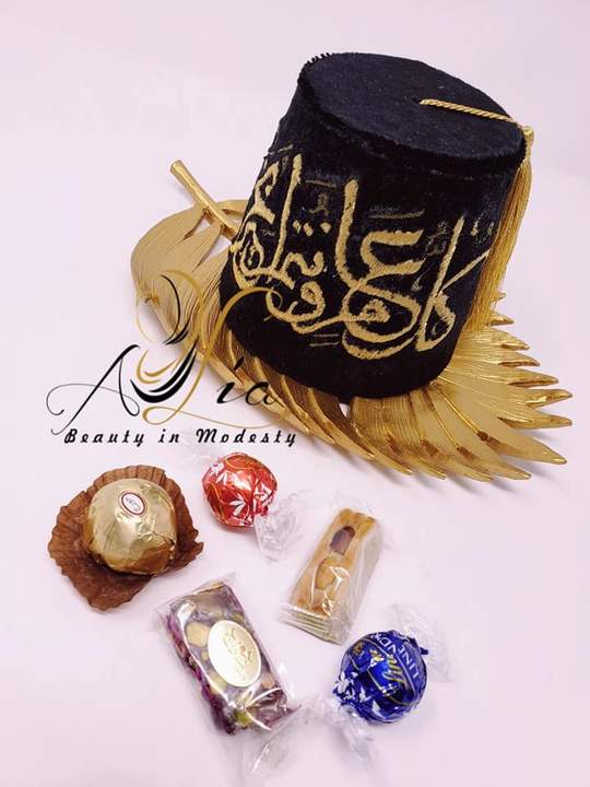 Black Big Size Fez Hat Happy Eid Guest Serving Velvet Container