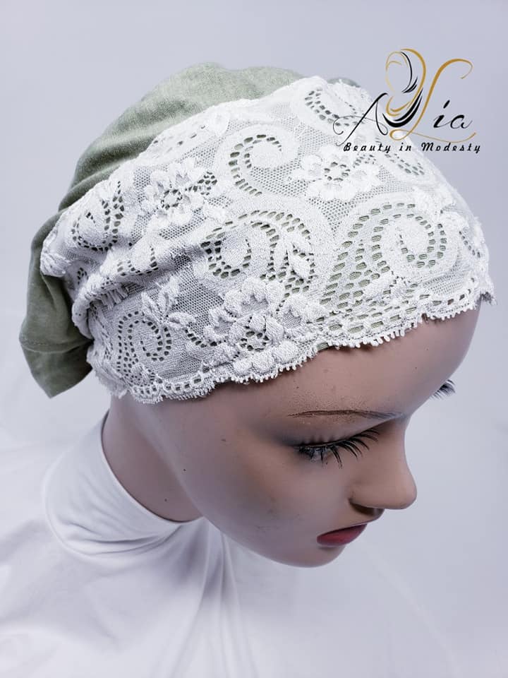 Off-White/Olive Green Tie Cotton Headband