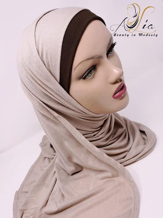 Tan Beige Matt Plain Jersey Shawls M-ShJ-08