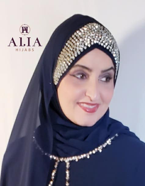 Navy Blue Luxurious Wedding Shawl - Alia Hijabs