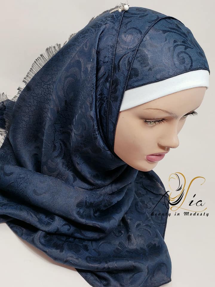 Navy Blue Synthetic Silk Satin Shawl
