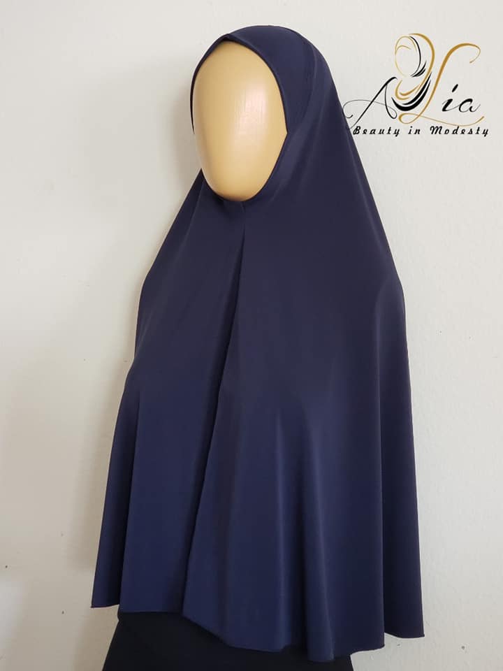 Lycra, Extra Long One Piece Navy Blue Hijab