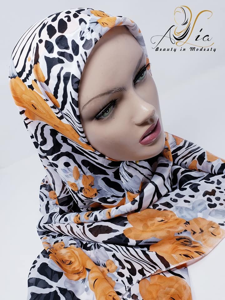 Orange Flowers Chiffon Square Scarf