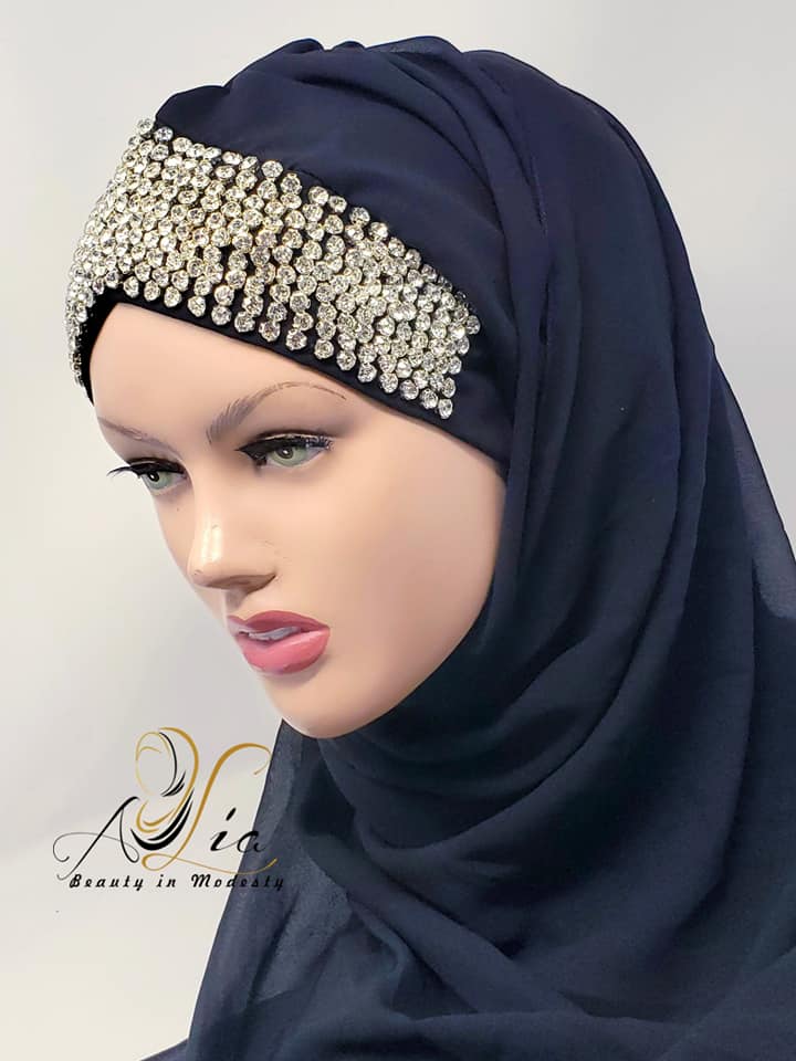 Navy Blue Luxurious Wedding Shawl - Alia Hijabs