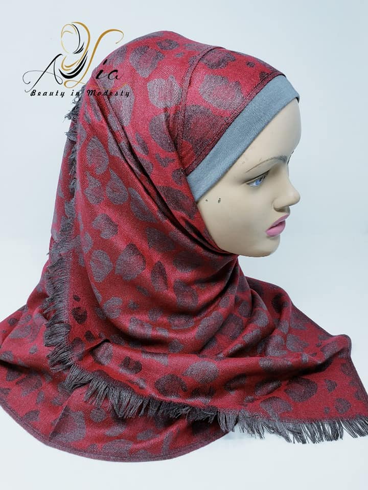 Maroon/Gray Printed Cotton Shawl