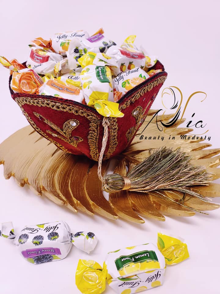 Maroon Decorated Serving Bowl