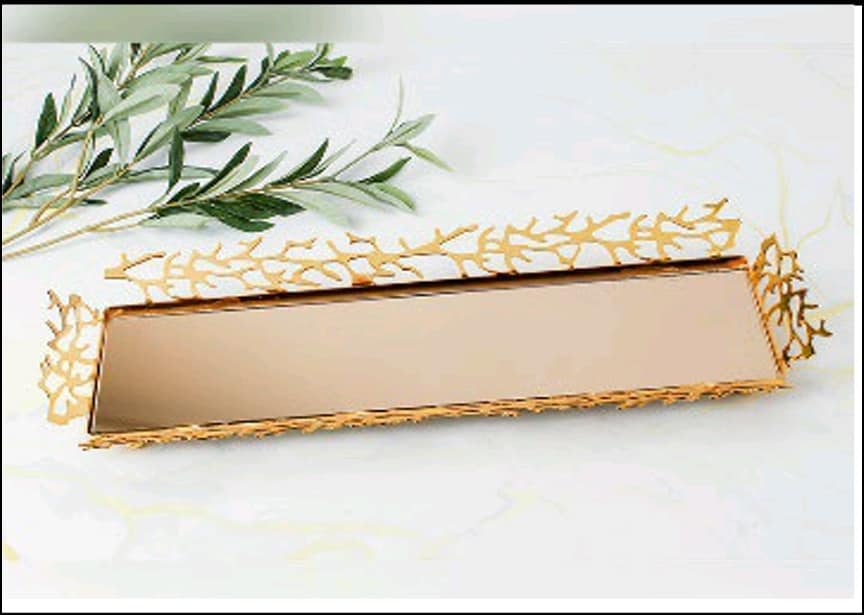 Golden Mirror Tray of Leaf Design