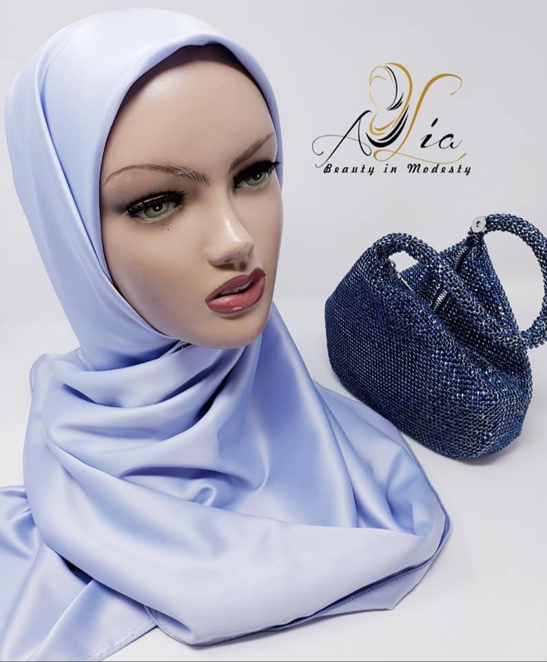 Baby Blue Double Face Silk Satin Square Scarf