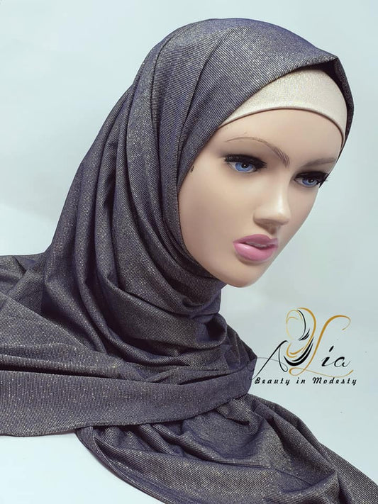 Sparkly Navy Blue & Golden Jersey Shawl JER-02