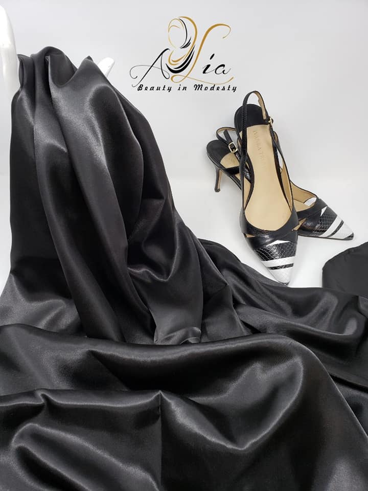 Black Double Face Plain Satin Shawl