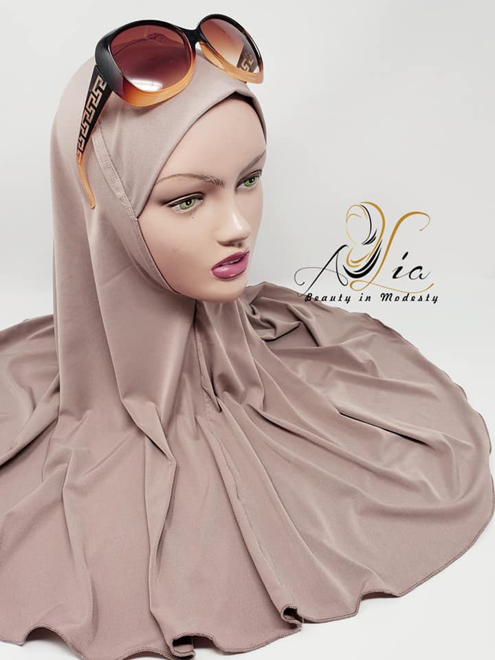 Lycra, Long One Piece Dark Beige Hijab