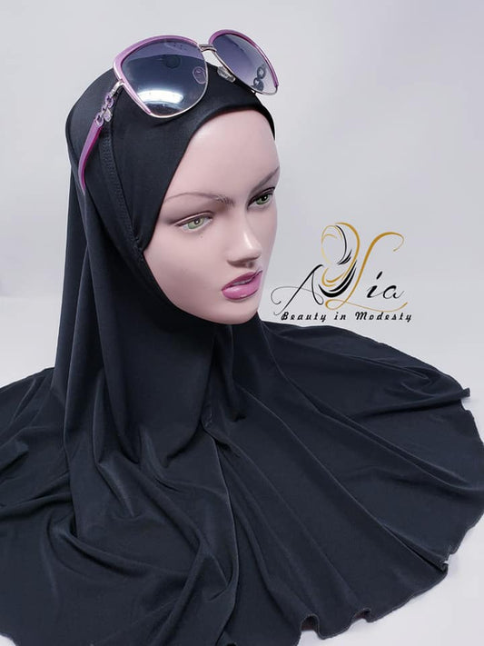 Lycra, Long One Piece Black Hijab