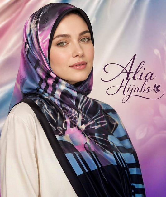 Purple/Black/Blue Synthetic Silky Fabric Square Hijab