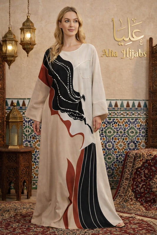 Beige, Black, Off White Fine Satin With Pearls & Rhinestones