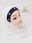 White/Navy Blue Two Piece Flowers Little Girls' Hijab
