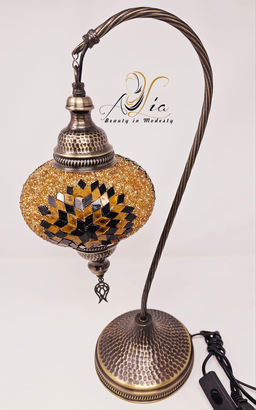 Antique Mosaic Vintage Lamp, Gold & Brown, 19"