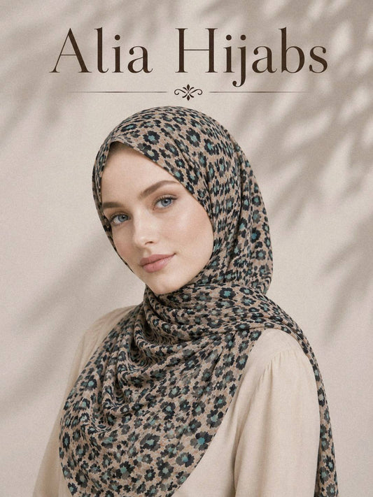 Turquoise/Beige/Black Crepe Chiffon Square Hijab/Scarf