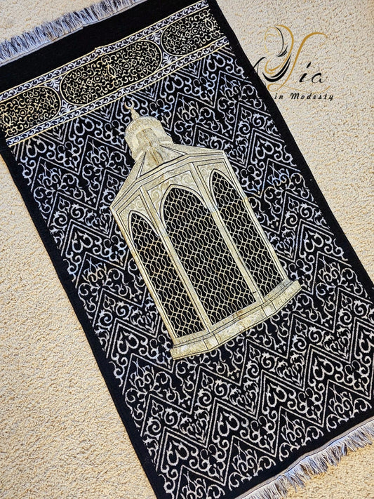 Black/Silver & Gold Thin Islamic Prayer Rug