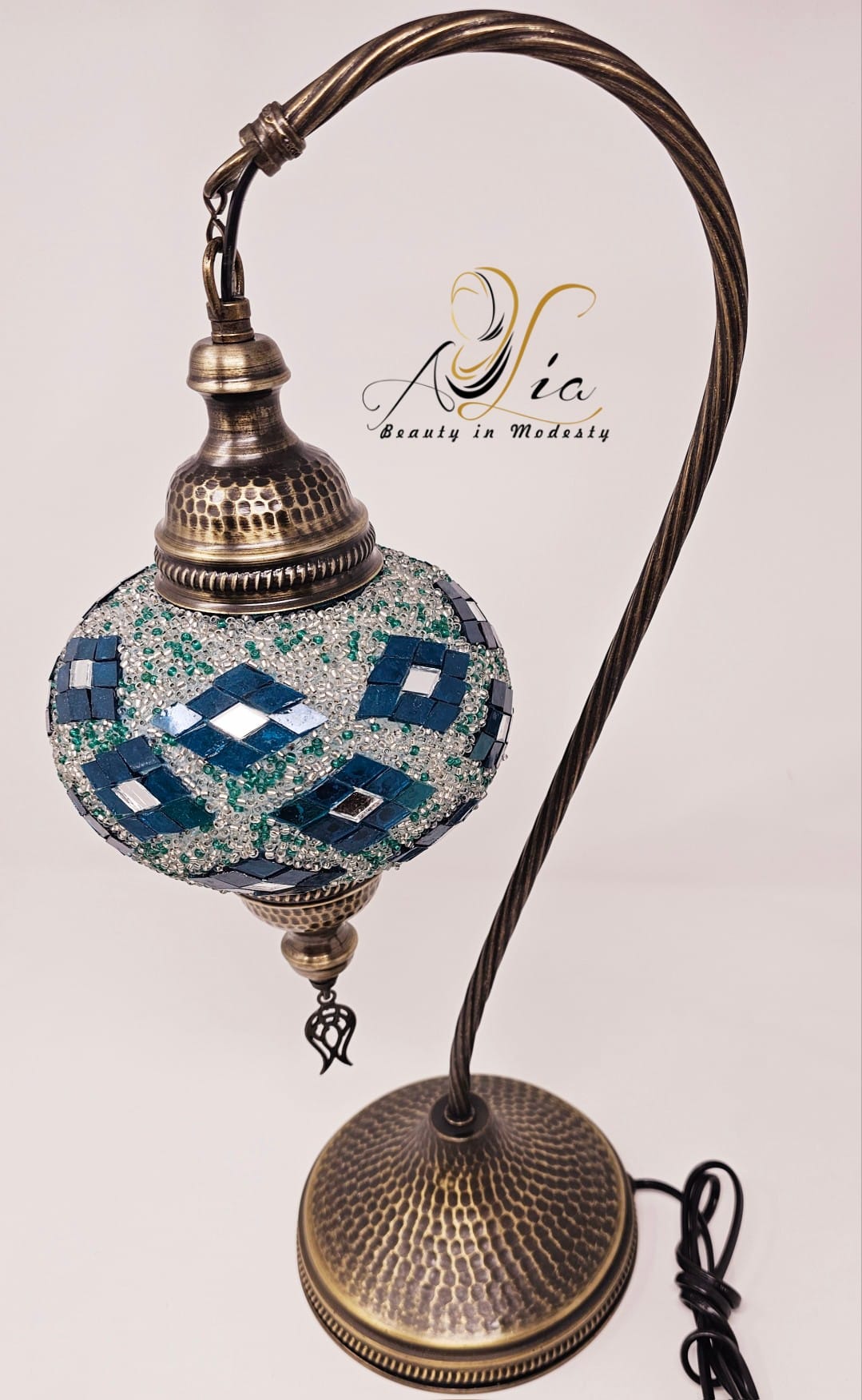 Antique Mosaic Vintage Lamp, Sapphire Blue, 19"