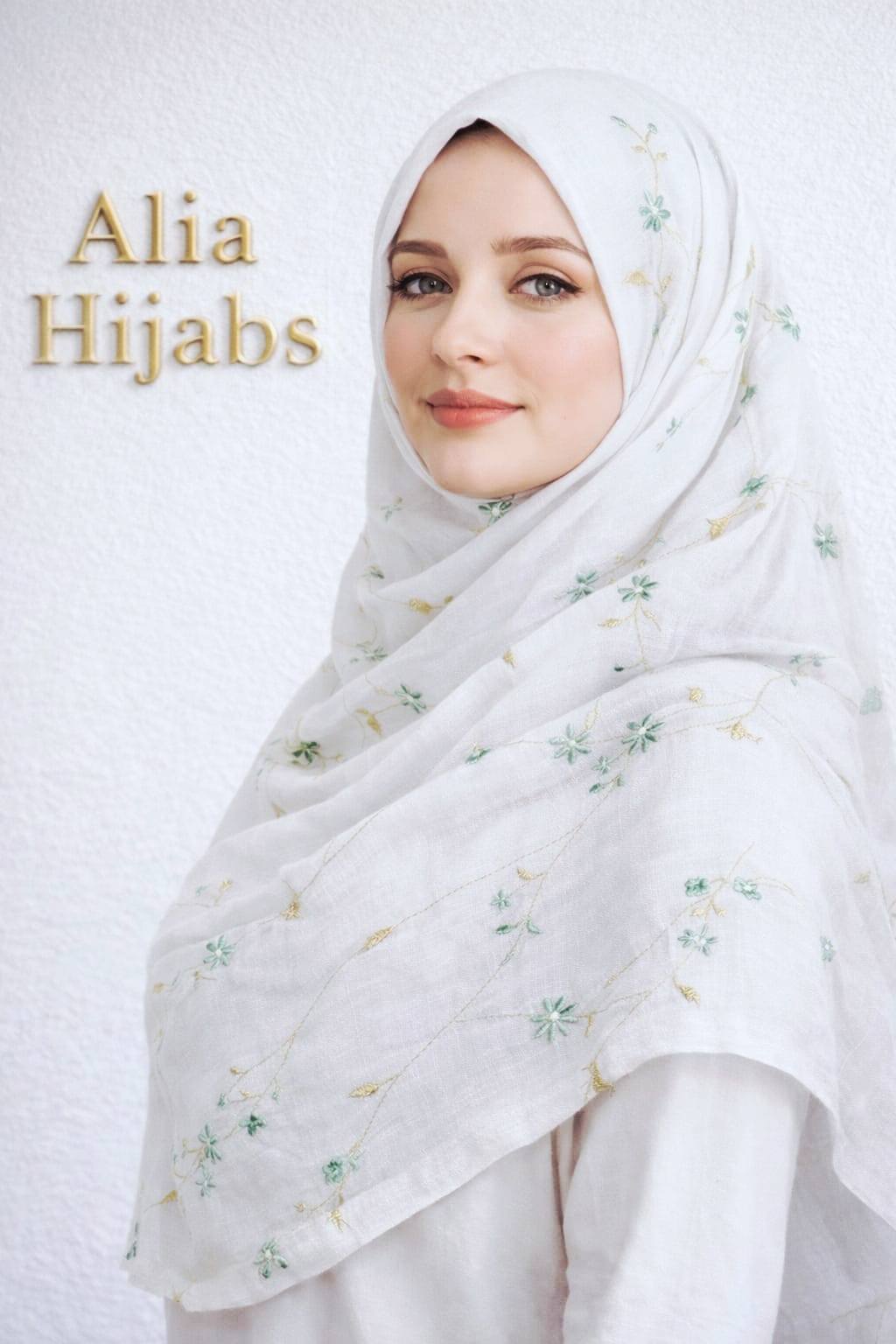Withe/Jade/Gold Cotton Shawl 9945