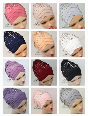 Fancy Lycra Turban With Diamond Beads, Available In Different Colors