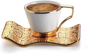 White-Gold Fancy Greek/Turkish Coffee Cups Set of 6