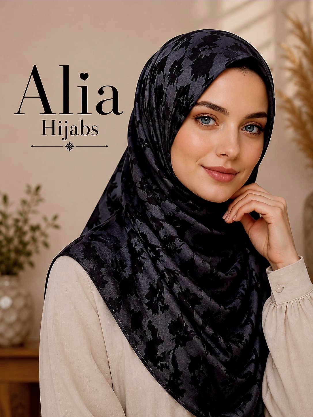 Black Satin Square Hijab 01
