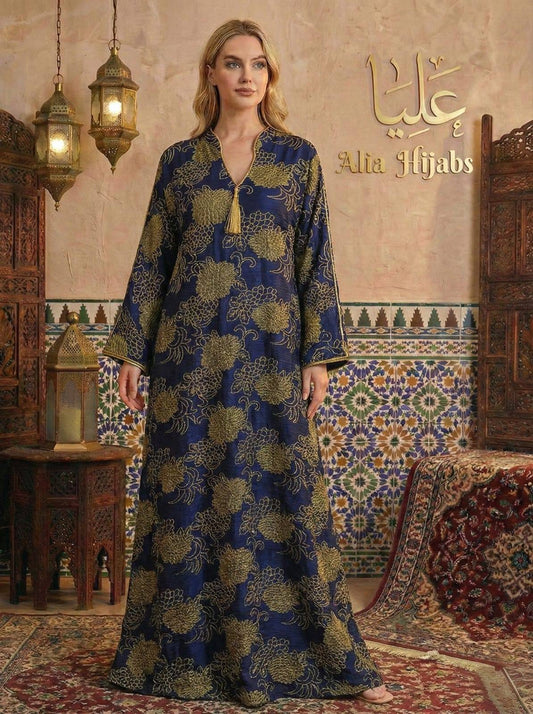 Navy Blue & Golden Brocade