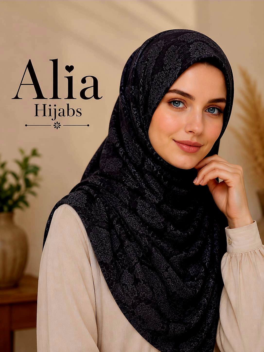 Black Satin Square Hijab 02
