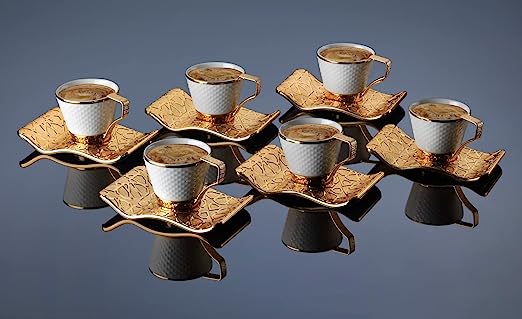 White-Gold Fancy Greek/Turkish Coffee Cups Set of 6