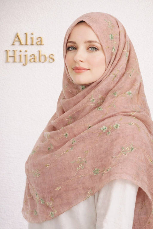 Rose Blush/Jade/Gold Cotton Shawl 6169