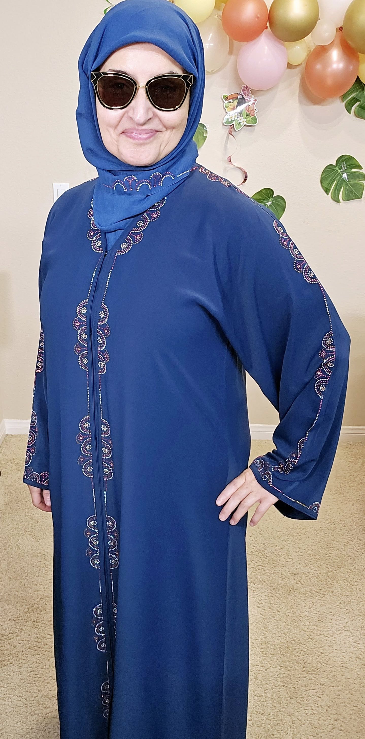 Sapphire Blue With Crystals Abaya With Shawl #6750