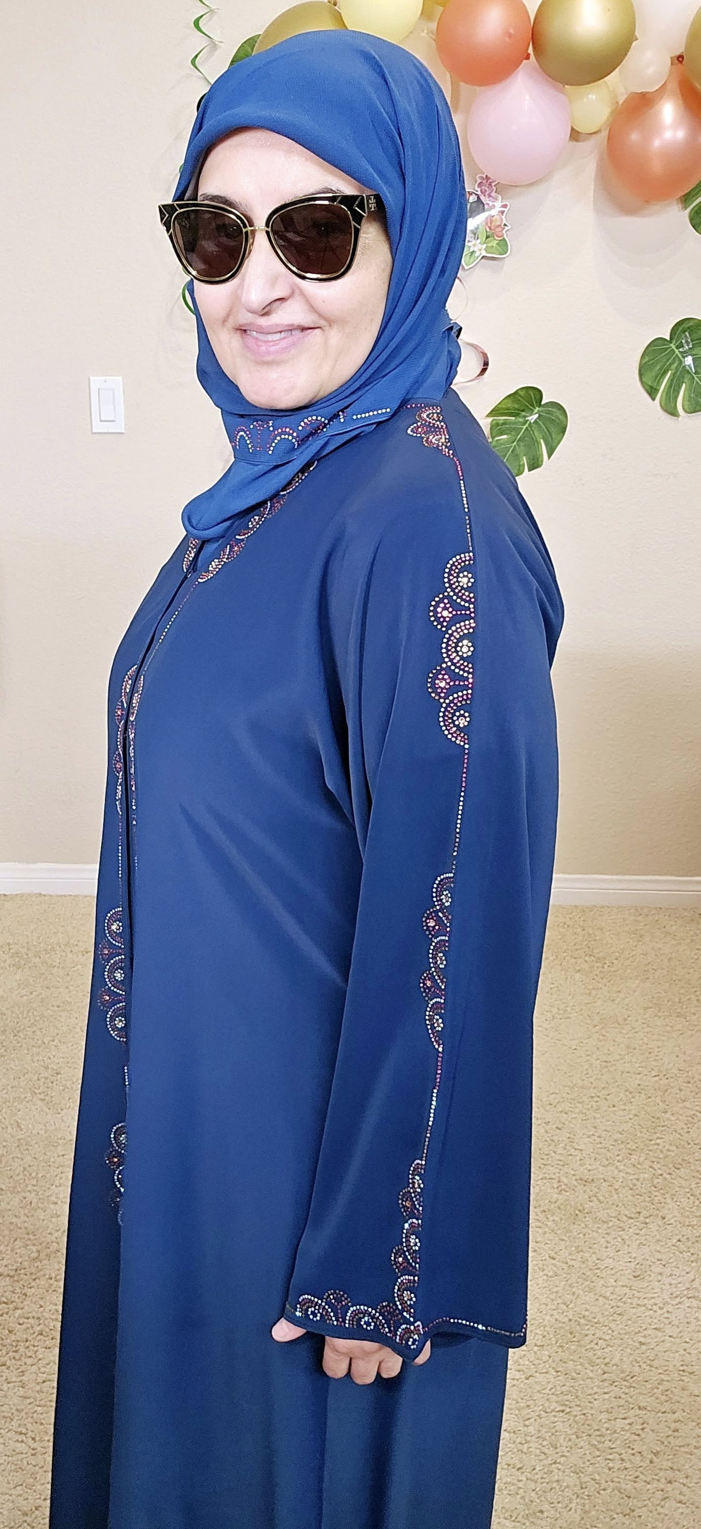 Sapphire Blue With Crystals Abaya With Shawl #6750