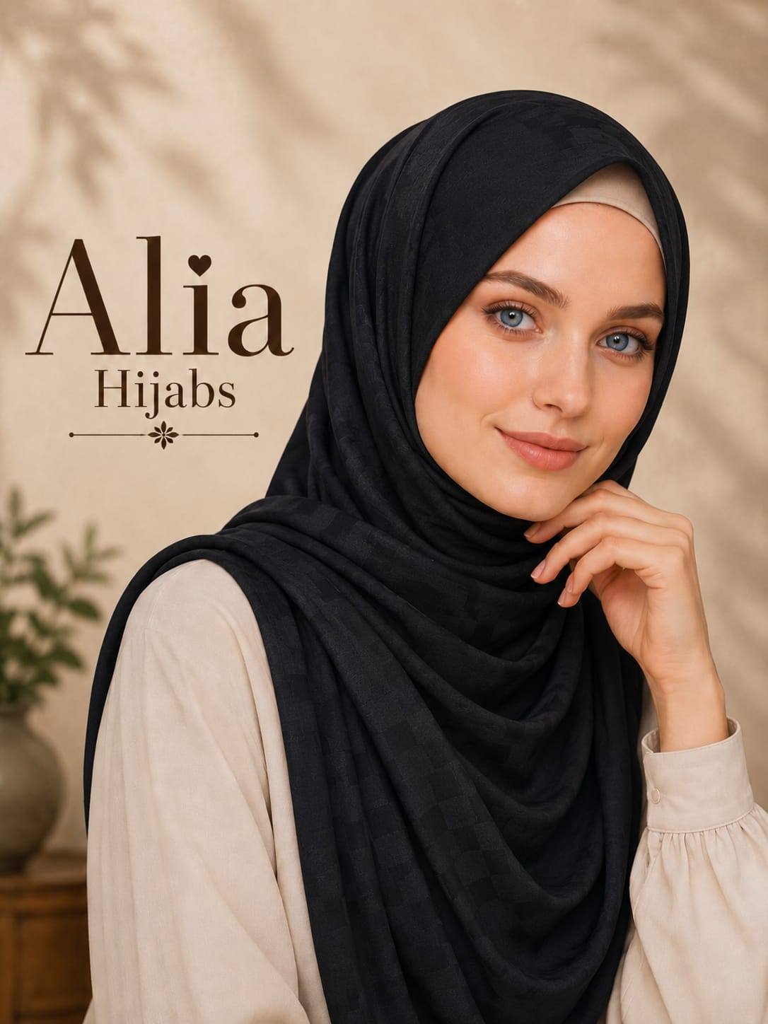 Black Satin Square Hijab 03