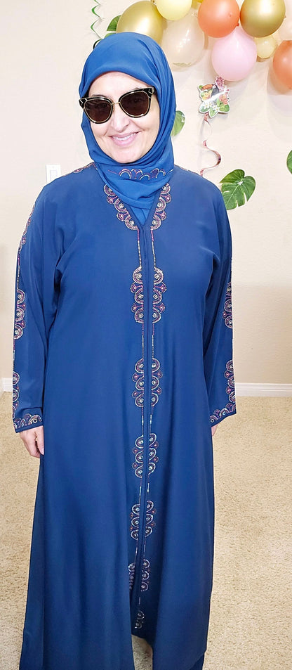 Sapphire Blue With Crystals Abaya With Shawl #6750