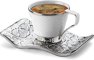 White-Silver Fancy Greek/Turkish Coffee Cups Set of 6