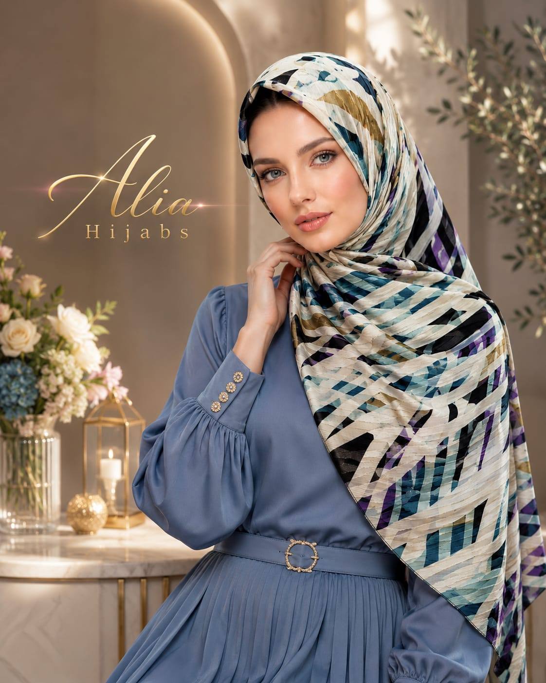 Multi-Colored Satin Stripes & Chiffon Hijab/Scarf
