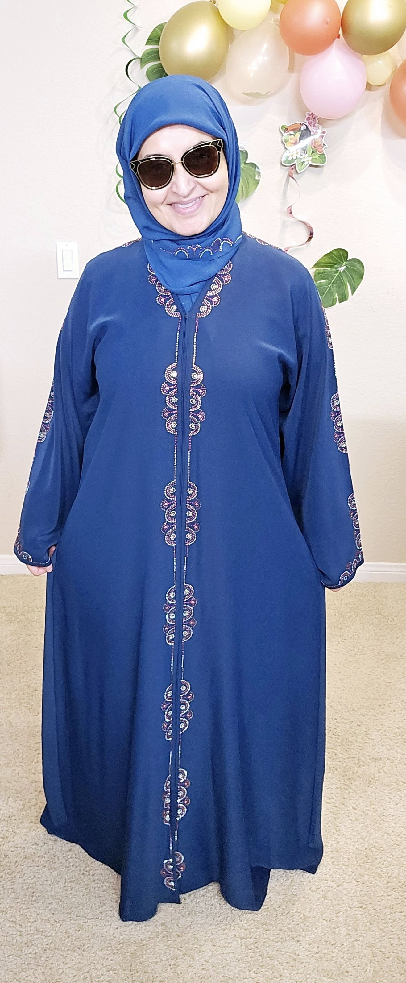 Sapphire Blue With Crystals Abaya With Shawl #6750