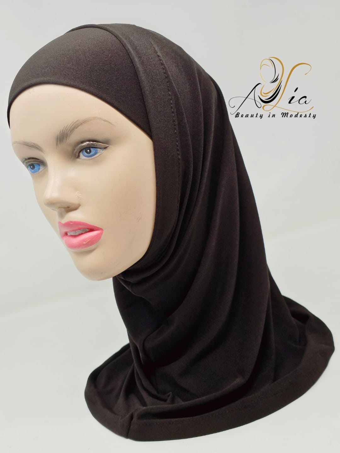 Layal Dark Brown Blend Plain 2 Pc Lycra Hijab