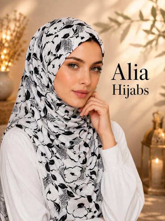 Black & White Satin Square Hijab - 19