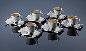 White-Silver Fancy Greek/Turkish Coffee Cups Set of 6