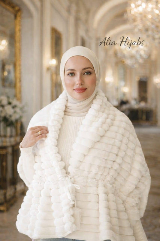 Off White Fancy Fur Shoulder Shawl
