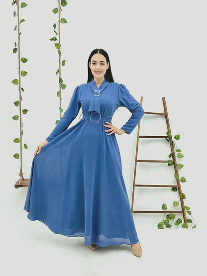 Plain Blue Women Long Dress