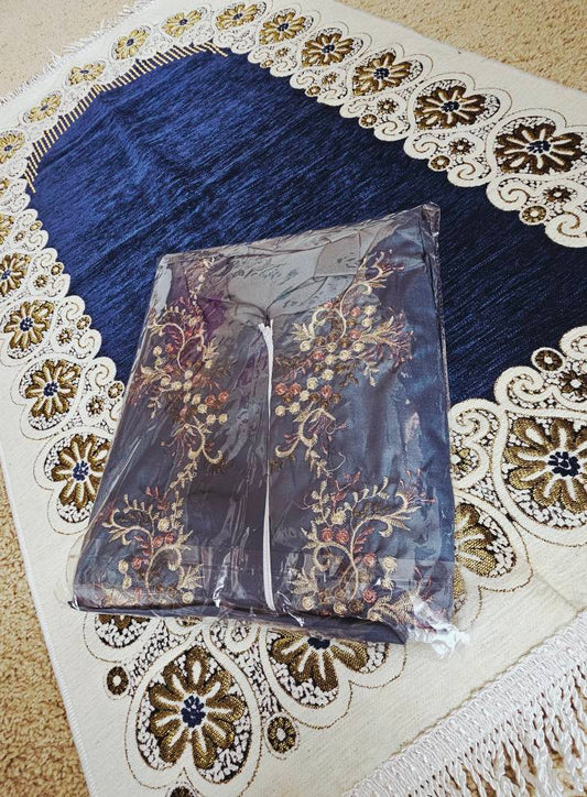 Set of Prayer Dress (Isdal) & Rug - Navy Blue Dress & Navy blue/Beige Rug